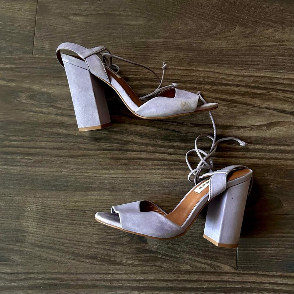 Faux Suede Lilac Block Sandal Heels